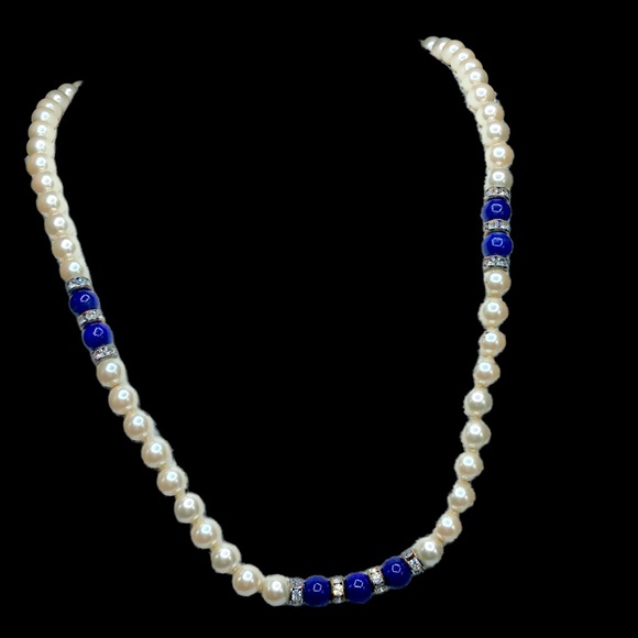 🌺Vintage Pearl & Lapis Necklace - Picture 9 of 15